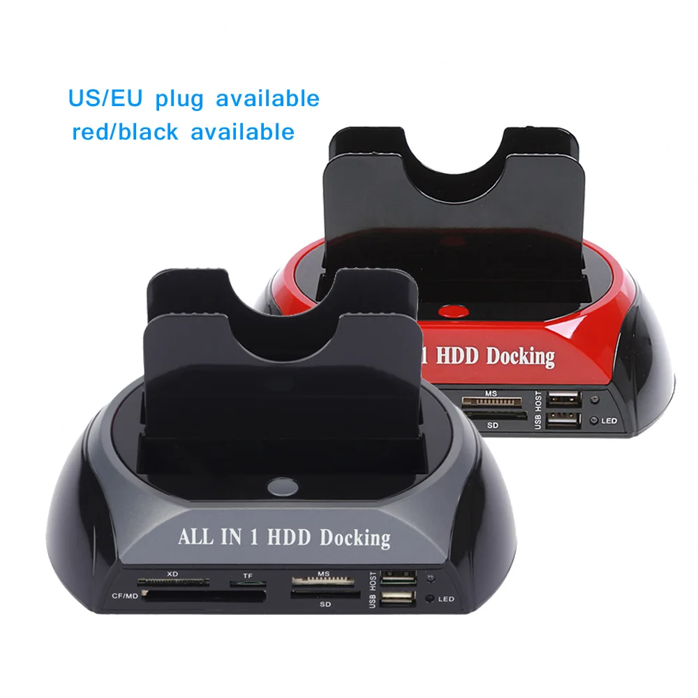 

2.5" 3.5" SATA/IDE HDD SSD 2-Dock Dual Bay Hard Drive Docking Station e-SATA Card Reader USB Hub HDD Enclosure for desktop pc