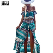 LAISIYI Bohemian Two Piece Set Off Shoulder Sexy Crop Top High Waist Long Skirt Vintage Boho Women Suits Top and Skirt ASSU20033