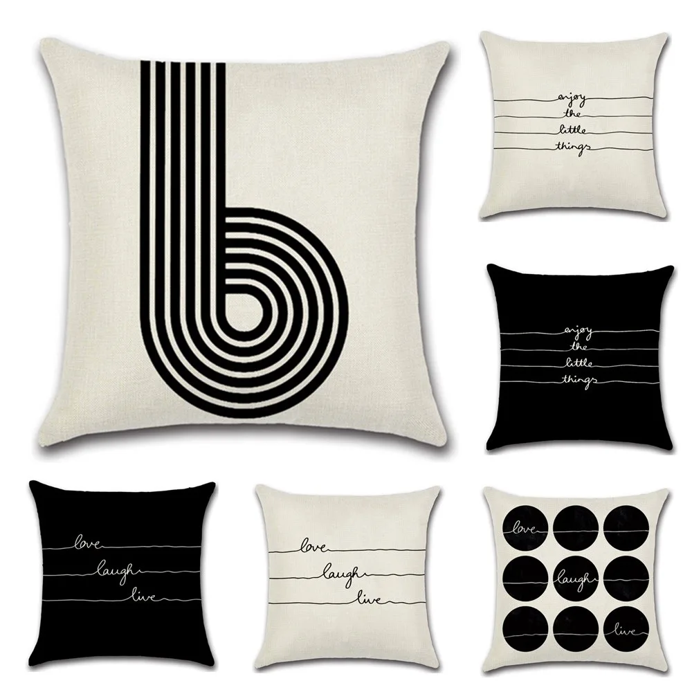 

YWZN Black and White Simple Decorative Pillowcases Letters Cotton Linen Throw Pillow Case Love Pillowcase kussensloop almohada