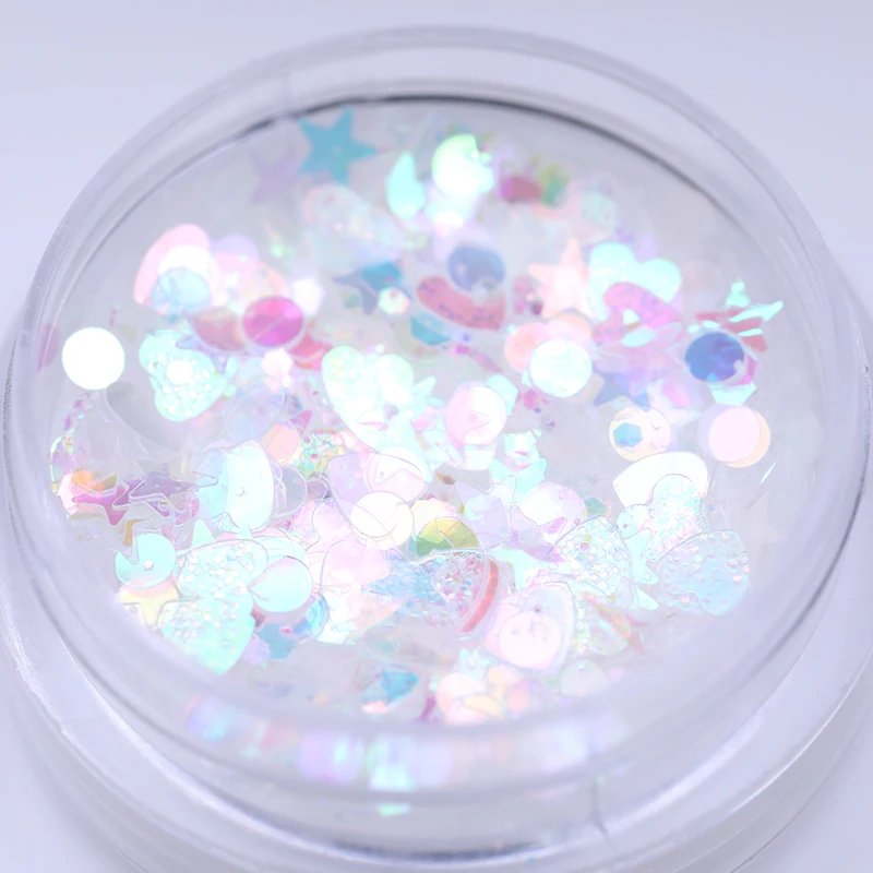 6 Boxes Nail Glitter Sequins Set Shining AB Color Chameleon Heart Star Round Manicure DIY Nail Art Face Body Decoration