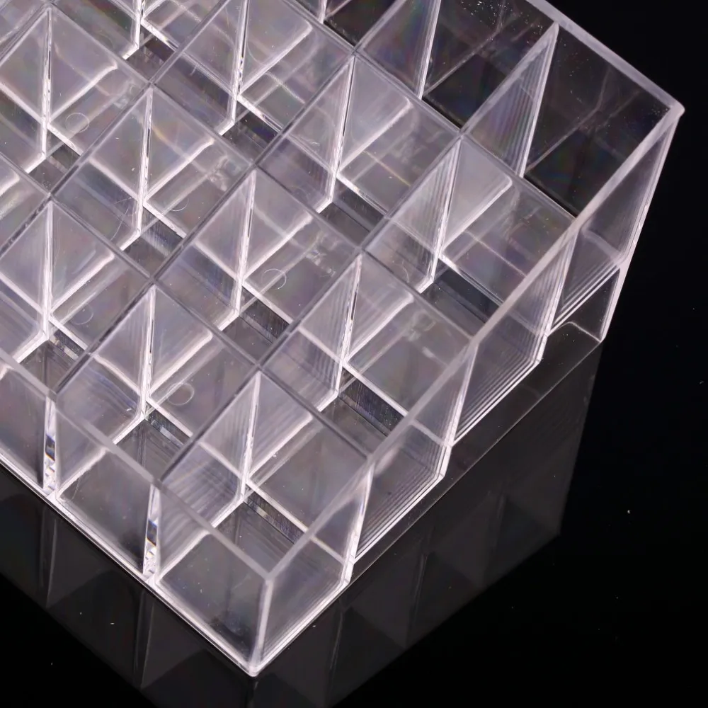 2016 NEW Fashion 24 Lattice Clear Plastic Makeup Stand Holder Cosmetic Organizer Storage Rack Box HG0023 (2)
