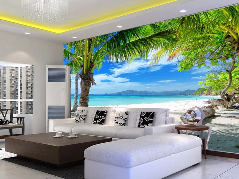 Beibehang 3d обои средиземноморский пейзаж Пляж кокосового для ТВ фоне кирпичной стены бумага гостиная обои современный