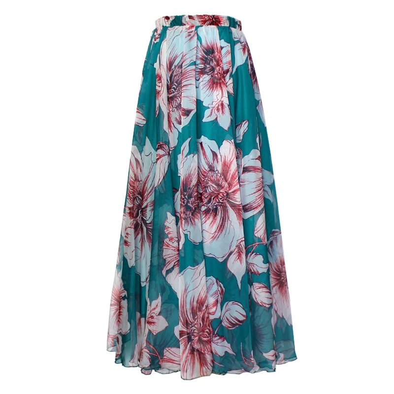 2018 Women New Oversize Skirt Summer Chiffon Print Flower Empire Skirt ...