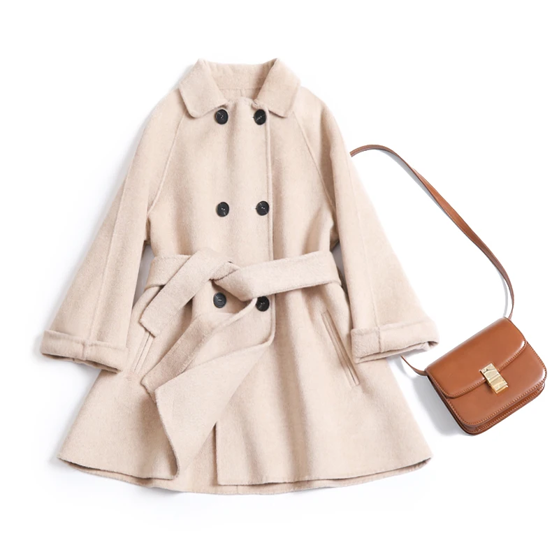 

New anti-season QSC 100% wool coat cashmere overcoat for spring 2019 alpaca wool coat for women solid belt woolen jacket