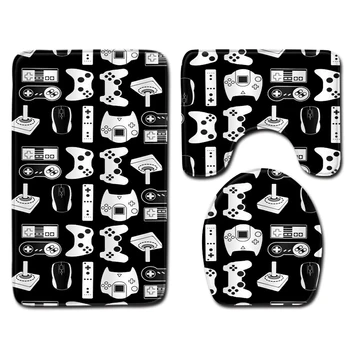 

3 Pcs Bathroom Rug Mat Game Machine Printed Non-slip Bathroom Mat Set Coral Fleece Shower Toilet Room Carpet Rugs Bath Mats Set