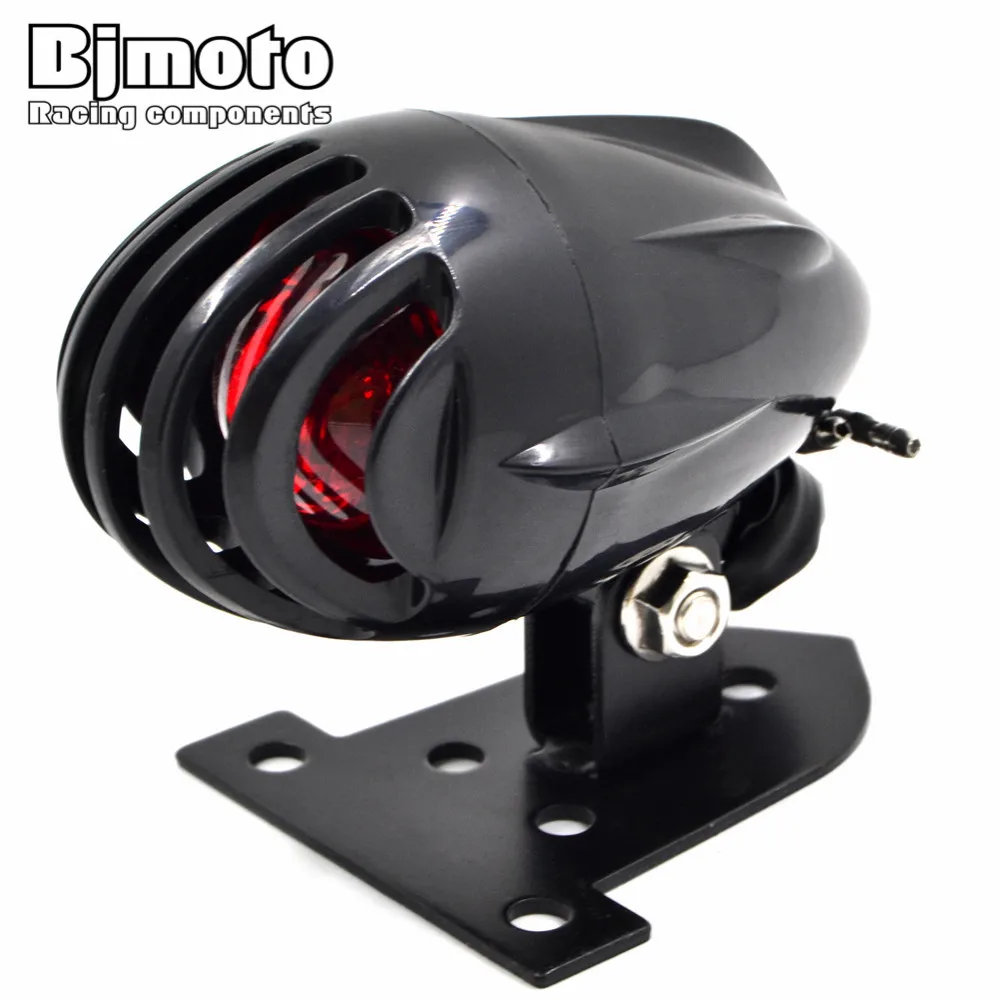 BJMOTO Black Motorcycle Fin License Plate Mount Bullet Tail Brake Light Red Bulb Stop font b