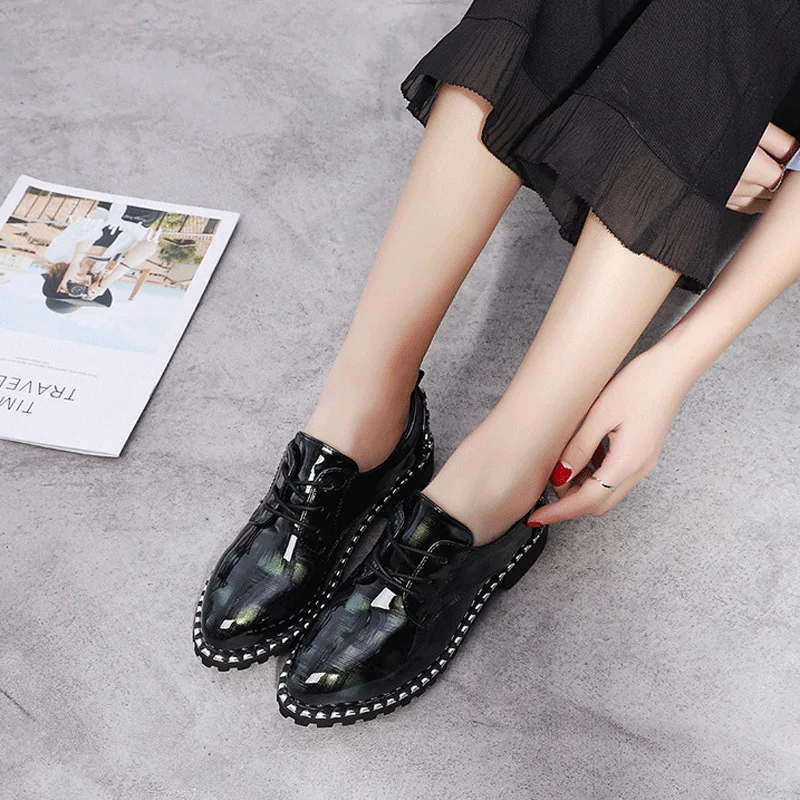 Chaussures Doux black A464 Femmes Richelieu bleu Brogues Mode En Luxe De 01 Cuir Appartements 02 Femme Étudiants Brevet Marque Black wFq1xtU