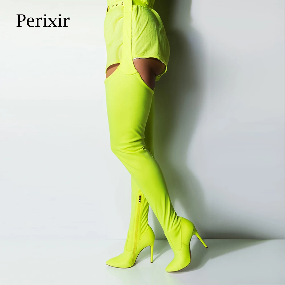

2019 Spring/Autumn New Rihanna Shoes Women Silk Heels Thigh High Over-the-Knee Booties Wide Top Sexy Extreme Long Crotch Boots