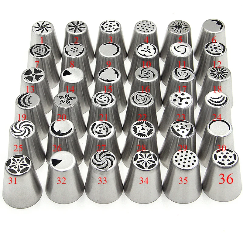 

36pcs DIY Cake Decorating Tip Sets Tulip Flower Russian Icing Piping Nozzles Set Rose Cupcake Cream Pastry Baking Accessories