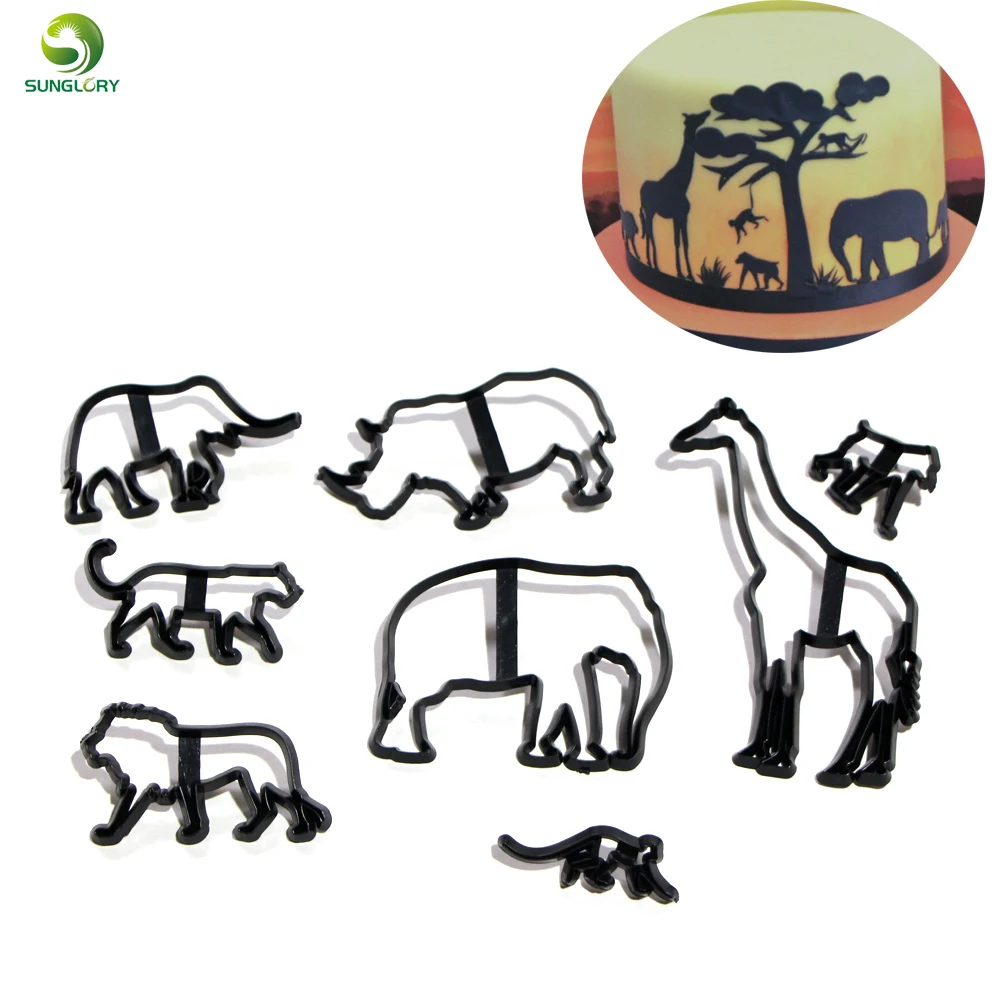 

8PCS Animal Cookie Cutter Plastic Elephant Lion Giraffe Leopard Fondant Cutter Safari Silhouette Cake Mold Cake Decorating Tools