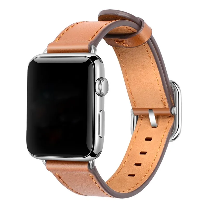Ремешок кожаный для Apple Watch Band Series 3 2 1 черный спортивный сменный Браслет умных