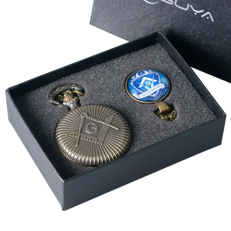 Бронзовые масонские ювелирные карманные часы с подвеской и цепочкой высокого качества подарочный набор - Цвет: B