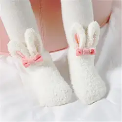 1 пара осенне-зимних утепленных детских носков из бархата кораллового цвета с милым Кроликом, носки для новорожденных мальчиков и девочек