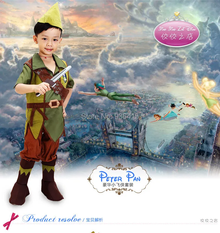 

Free shipping Peter Pan and Tinker Bell Vestido Cosplay clothing Para Halloween Fancy costume Bola for boys custom for party