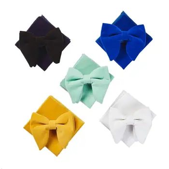 

Ikepeibao Formal Men's Black Velvet Red Bowties Sets with Hankie Fushcia Neckwear Accessaries