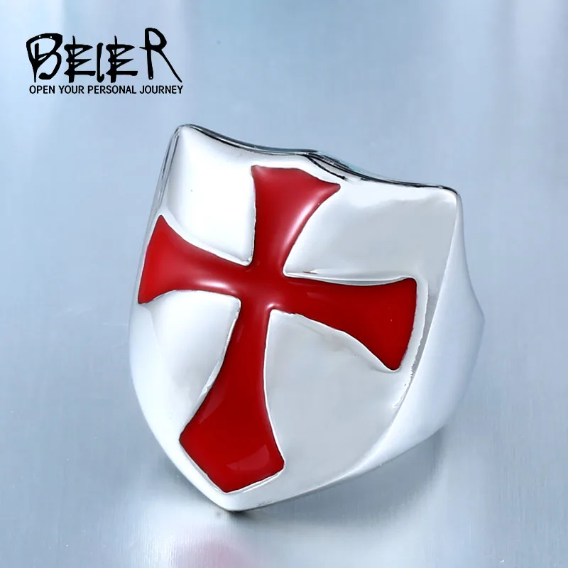 BEIER New arrive Stainless Steel Knights Templar Ring With Red Cross for men jewelry for man Gift drop shipping BR8-466