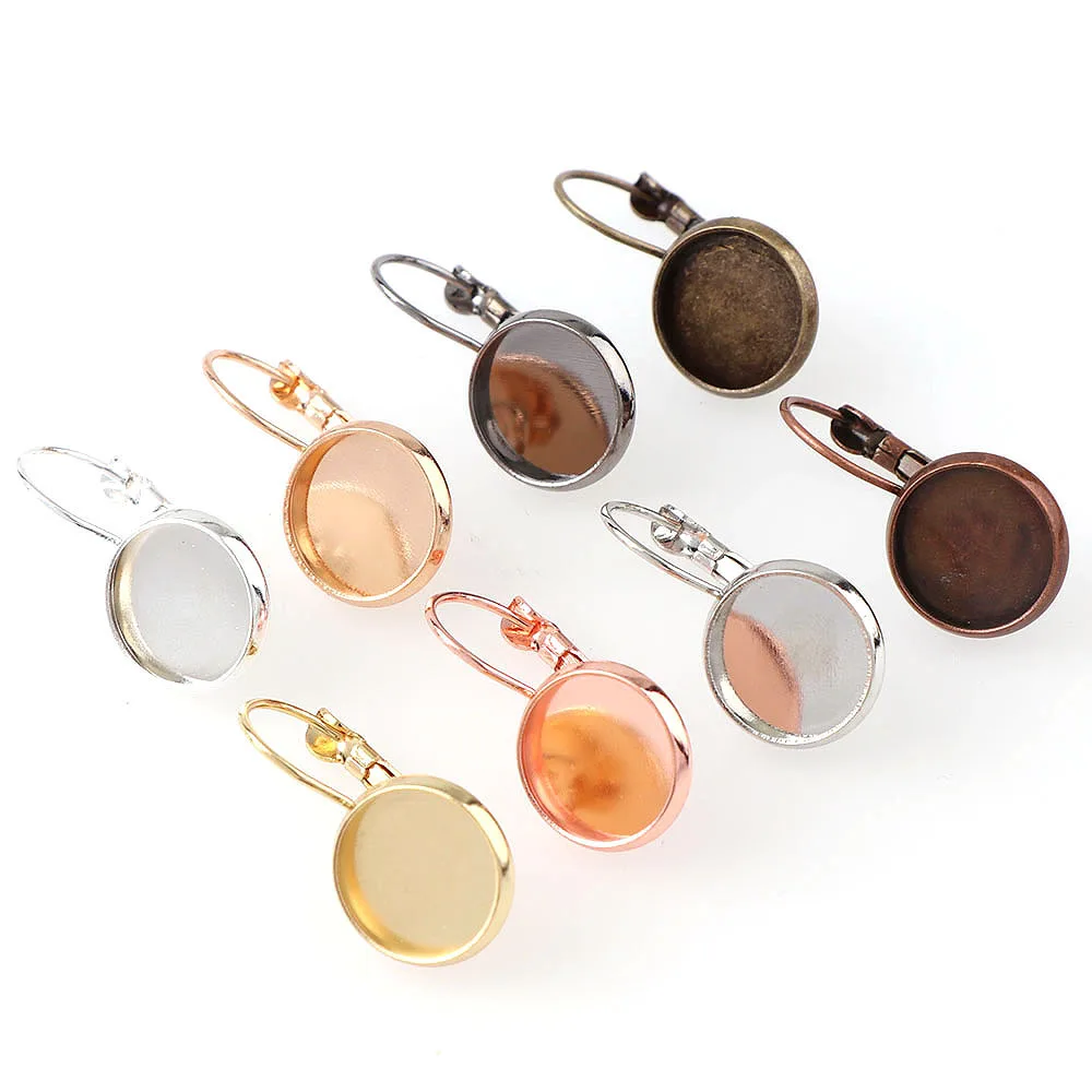 

10 Pieces 12/16 Mm Multi-Color Embossed Glass Cabochon Metal Bezel French Lever Blank Base Earrings Back DIY Jewelry Finfings