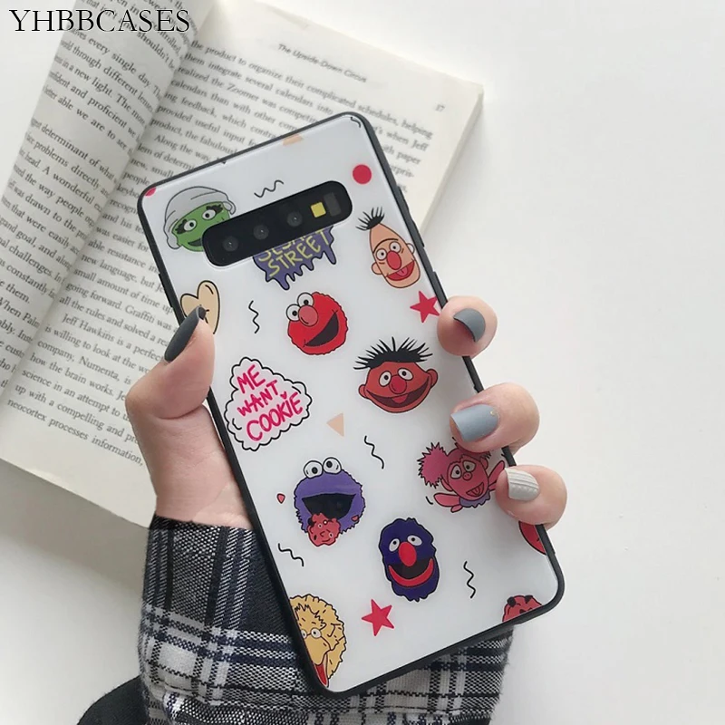 

YHBBCASES Funny Cookie Emoticons Phone Cover For Samsung Galaxy S10 S8 S9 Plus Cartoon Tempered Glass Cases For Samsung Note 8 9