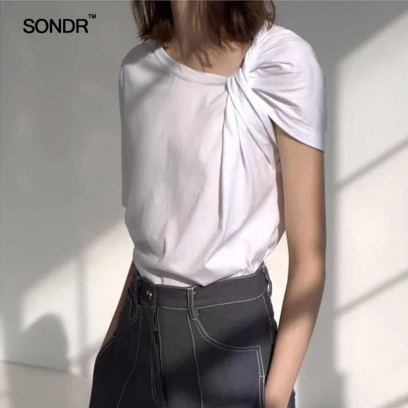 Женская футболка с коротким рукавом SONDR однотонная белая тонкая из