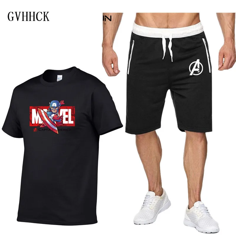 

New Brand Men Sets 3D Avengers Endgame Realm Cosplay T Shirts+Shorts Sets Iron Man Captain Marvel Captain America Sets Tracksuit