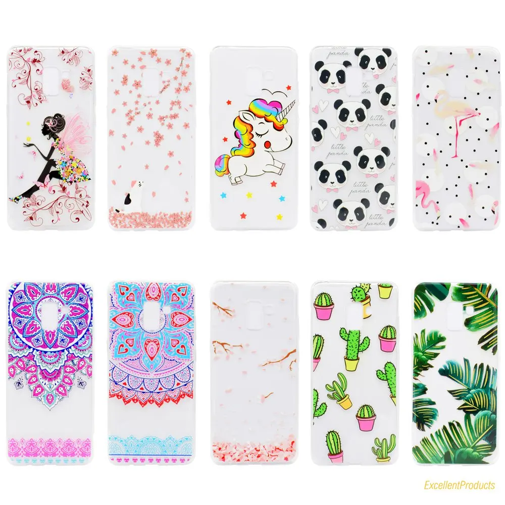 

High Quality 3D Fashion girl unicorn cactus Flamingos panda Painted Soft Silica TPU phone case For Samsung A8 2018 cover etui