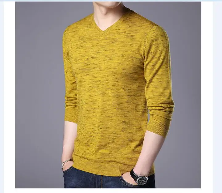 Высокий класс мужские мягкой шерсти тонкий свитер весенне-Осенняя мода в полоску длинные рукава мужские повседневные v-образным вырезом
