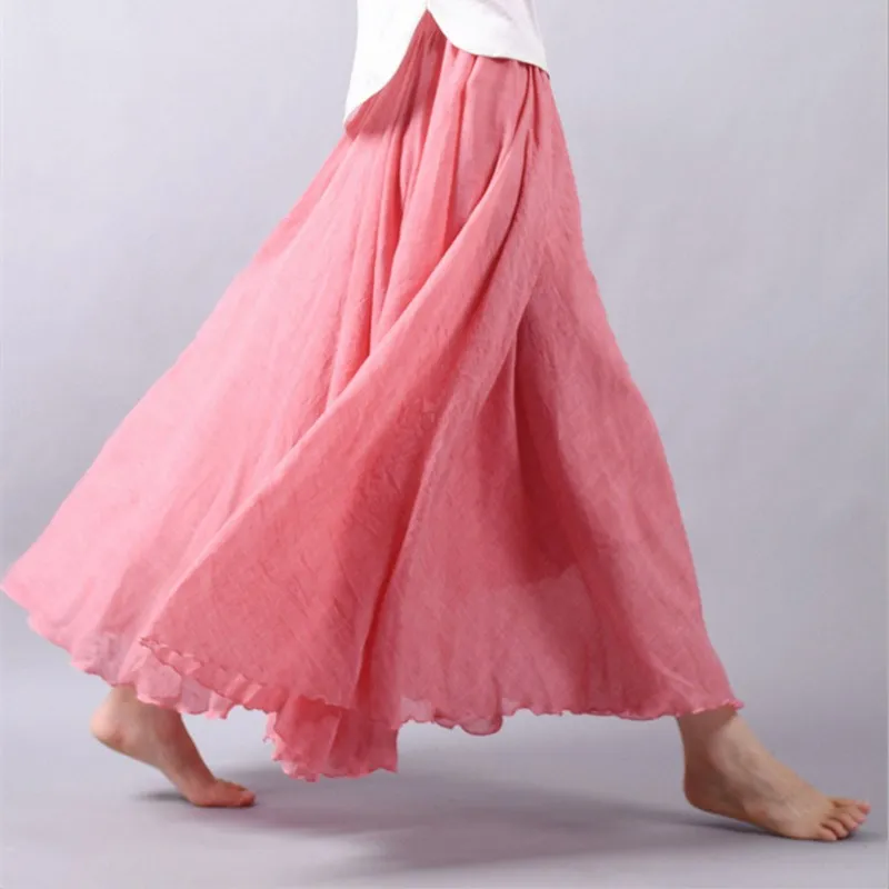 Льняные хлопковые длинные юбки Для женщин Элегантный Высокая талия плиссированные макси юбка в стиле бохо Femme Винтаж на лето и весну плюс