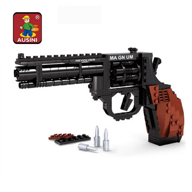 mylb Revolver Pistol Power Gun Weapon Arms Model 1:1 3D Model Brick Gun Building Block Set Toy Gift For Children
