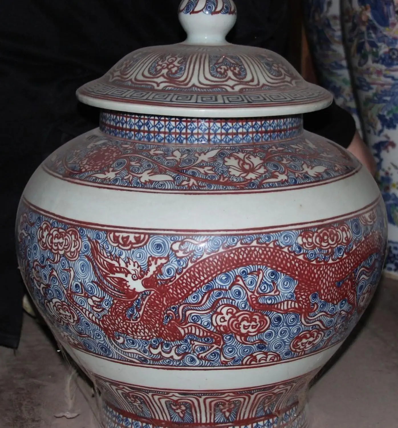 19&quot Old Dynasty Blue White Porcelain Dragon Loong General Tank Vase Pot Statue | Дом и сад