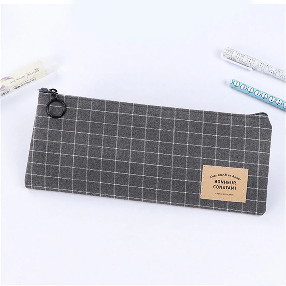 

Stationery Simple Cosmetic Pouch Makeup Grid Organizer Pen Bag Storage Pencil Case Students Zipper Canvas