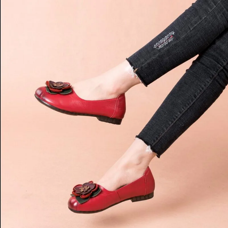RUSHIMAN Handgemachte Schuhe Frau Echtem Leder Flache Schuhe Mode Faulenzer Weibliche Casual Schuhe Frauen Wohnungen Plus Größe 35-41