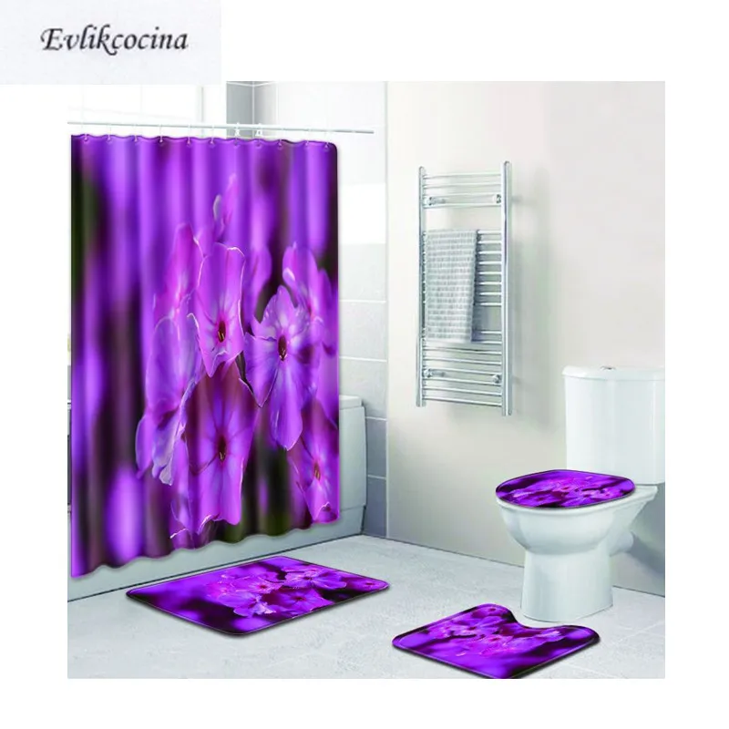 

Free Shipping Purple Flower Bunch Casa De Banho Banyo Bathroom Carpet Toilet Bath Mats Set Pad Tapis Salle De Bain Alfombra Bano