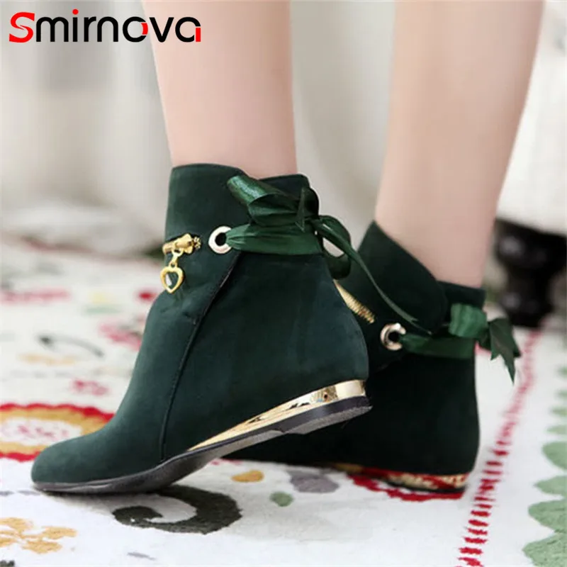 

Smirnova ladies boots NEW ARRIVE 2018 casual flock woman boots low heel autumn winter fashion ankle boots hot woman shoes red