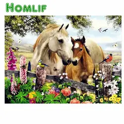 HOMLIF 5d Diy Алмазная Картина лошадь и птицы полная круглая Алмазная вышивка Животные вышивка крестиком Стразы мозаика картина