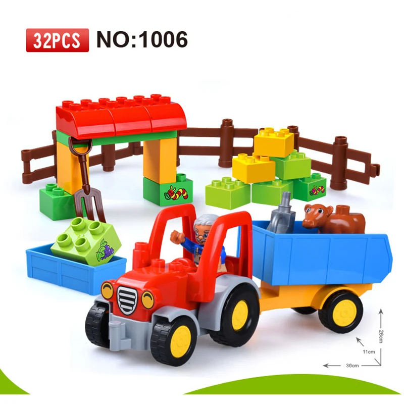 32pcs Happy Farm Large Size Building Blocks DIY Educational Bricks Toys for Children compatible duploe baby toys baby-building-blocks