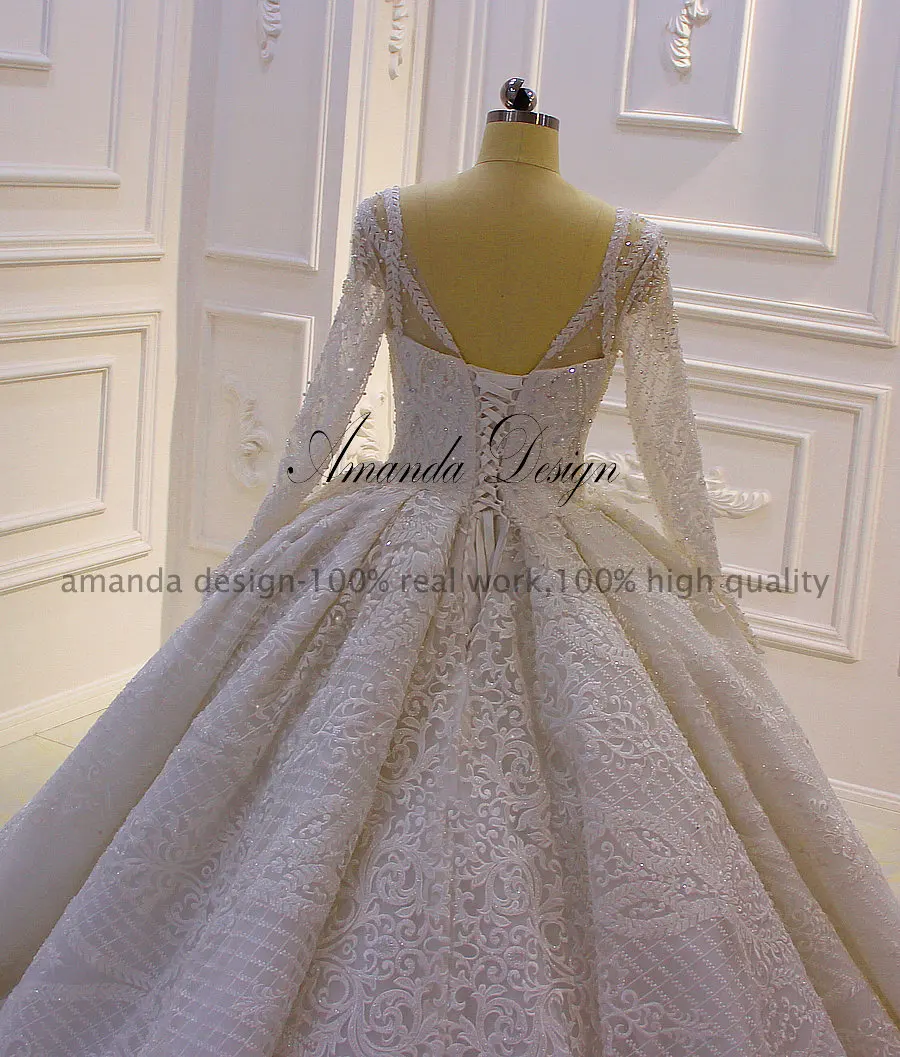 Аманда дизайн robe mariage с длинным рукавом Роскошные кружева бисером свадебное платье
