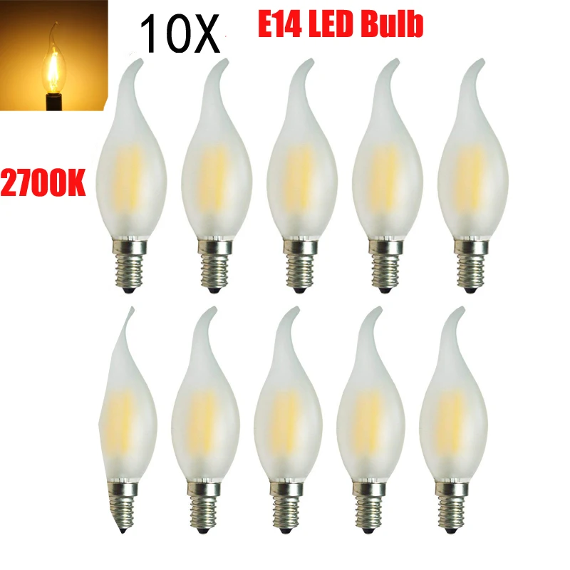 

10pcs LED Bulbs 4W 220V E14 Flame 2700K for Chandelier Retro Candle Filament Warm White Frosted