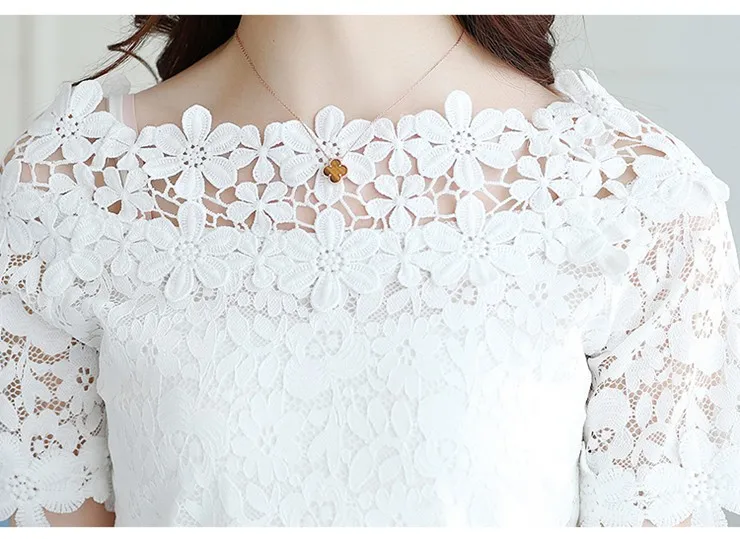 Flower Lace Tops And Blouses Women Tops Femme 2018 Fashion Summer Short Sleeve Ladies Shirts White Renda Blusas Femininas (10)