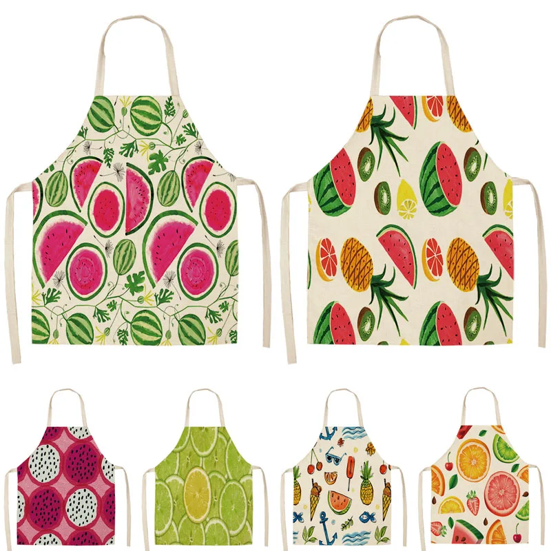 1Pcs Fruit Pattern Kitchen Apron for Woman Sleeveless Cotton Linen Aprons Home Cooking Baking Bibs Cleaning Tools 53*65cm PM0002