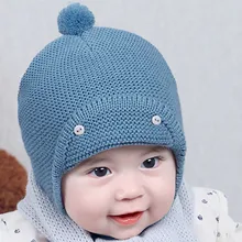 Милая зимняя детская шапка для маленьких мальчиков и девочек, теплая шерстяная шапка с капюшоном для детей ясельного возраста, шапка для маленьких девочек