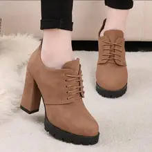 2016 Women Ankle Boots Autumn Women Lace Up High Heels Platfrom Motorcycle Boot Shoes Woman 3 Colors Size 35-39