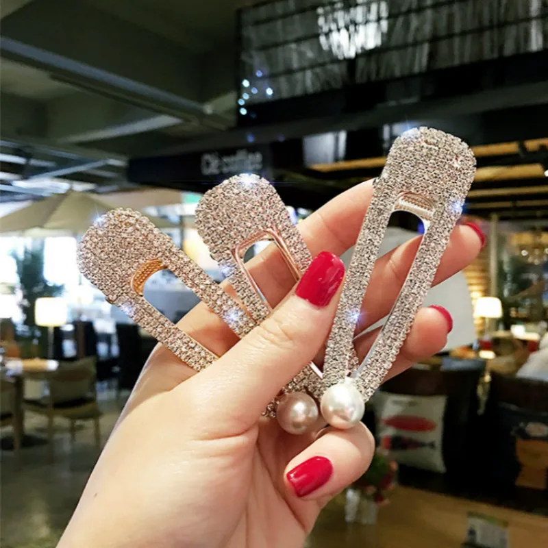 

uper flash full Crystal Pearl Hollow Waterdrop Rectangle Hair Clip Tin Foil Hairpin Barrettes Headband Hair Accessories