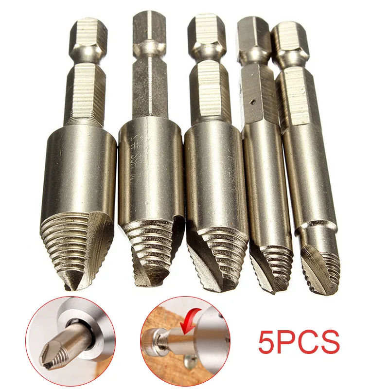 

5pcs Screw Extractor Remover Drill Set 1/4 Hex Shank Case Easy Taking Out LB88