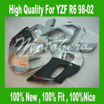 

Pre_drilledYZF R6 Fairing for Yamaha YZF R6 1998-2002 YZFR6 98-02 YZF R6 98 99 00 01 02 Fairings kit #5822 silver black