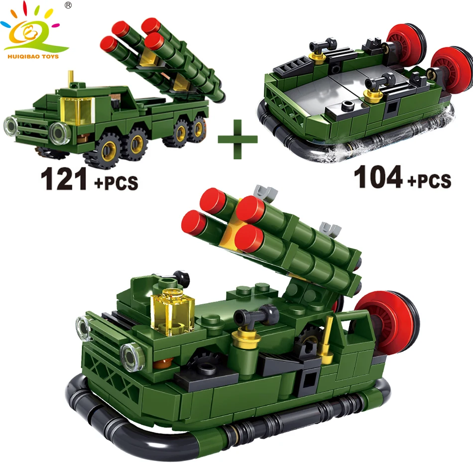 HUIQIBAO игрушки 438 шт. 6in3 армейский грузовик вертолет строительные блоки для детей