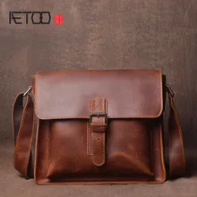AETOO Original retro crazy horse leather shoulder bag hand first layer leather messenger bag simple men and women bag aetoo new men s bag casual shoulder bag oil wax canvas with crazy horse leather bag waterproof messenger retro camera bag
