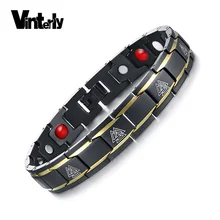 Vinterly Viking магнитный браслет мужской из нержавеющей стали черный золотой цвет браслеты с голограммой Энергетический Браслет для здоровья Прямая