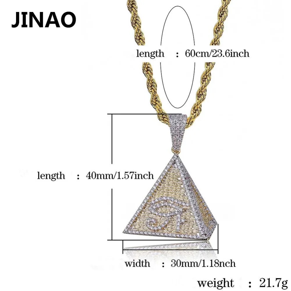JINAO хип-хоп позолоченный Египетский пирамидальный глаз Хоруса кулон ожерелье Iced Out микро проложили циркон Bling Chram ювелирные изделия