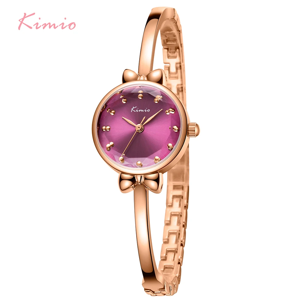 KIMIO Thin Bow Small Watch Women Golden Rose Color Lady Watch For Woman Quartz Wrist Watches Creative Bracelet Watch Female New