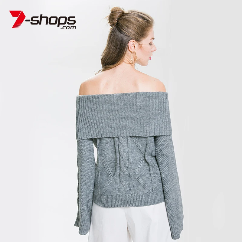 Ccibuy Sale Wool Off Shoulder Women Sweater Flare Long Sleeve Pullover Female Knitting Sweaters Plus Size Jumper White Kazak